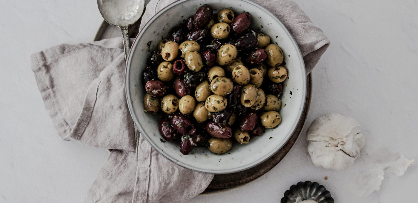 Garlic marinated olives