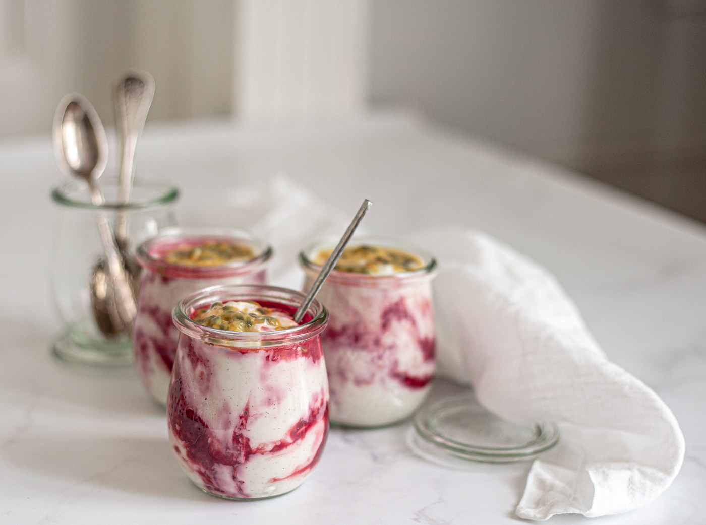Vegan yogurt dessert in jar