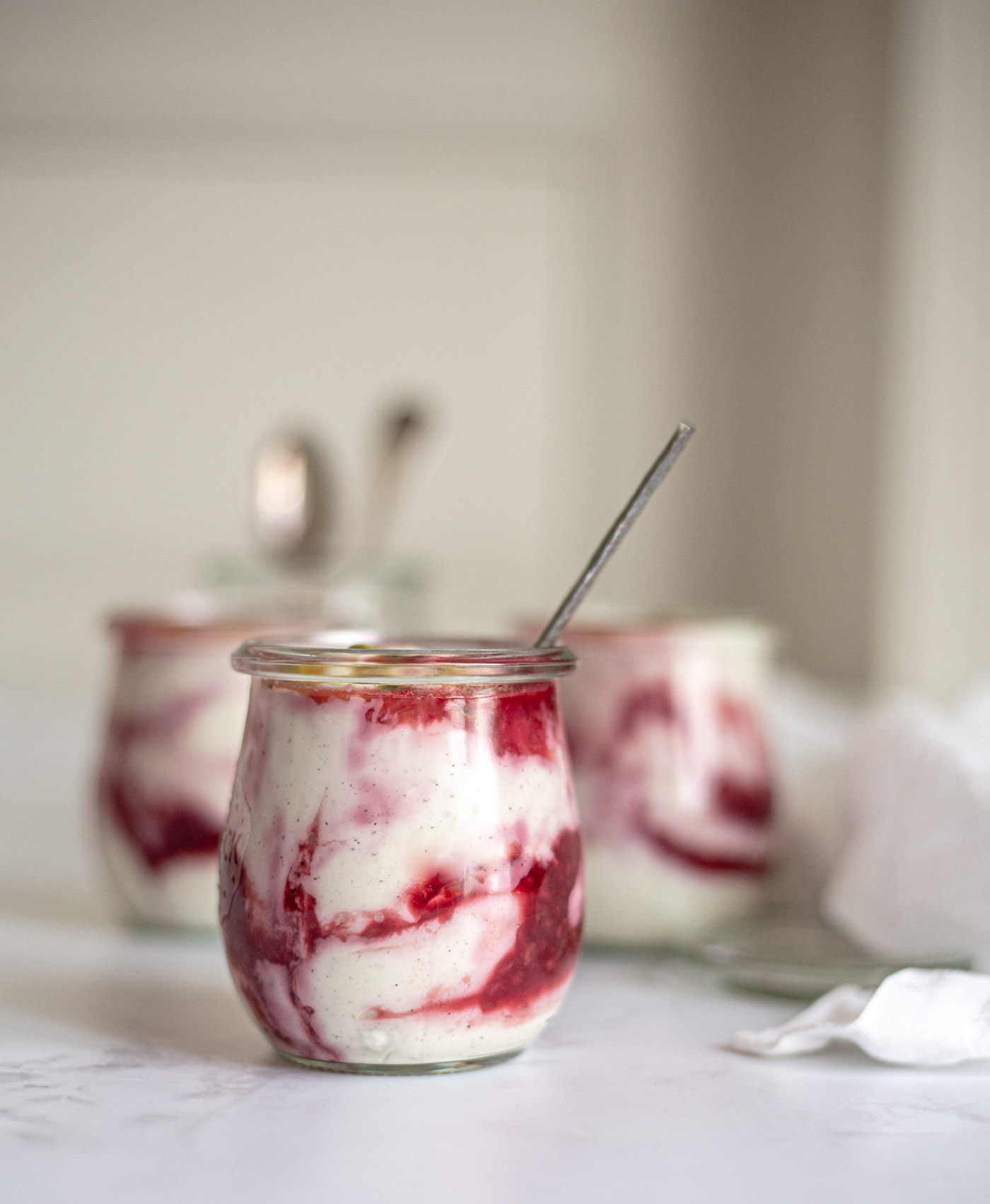 Vegan yogurt dessert in jar